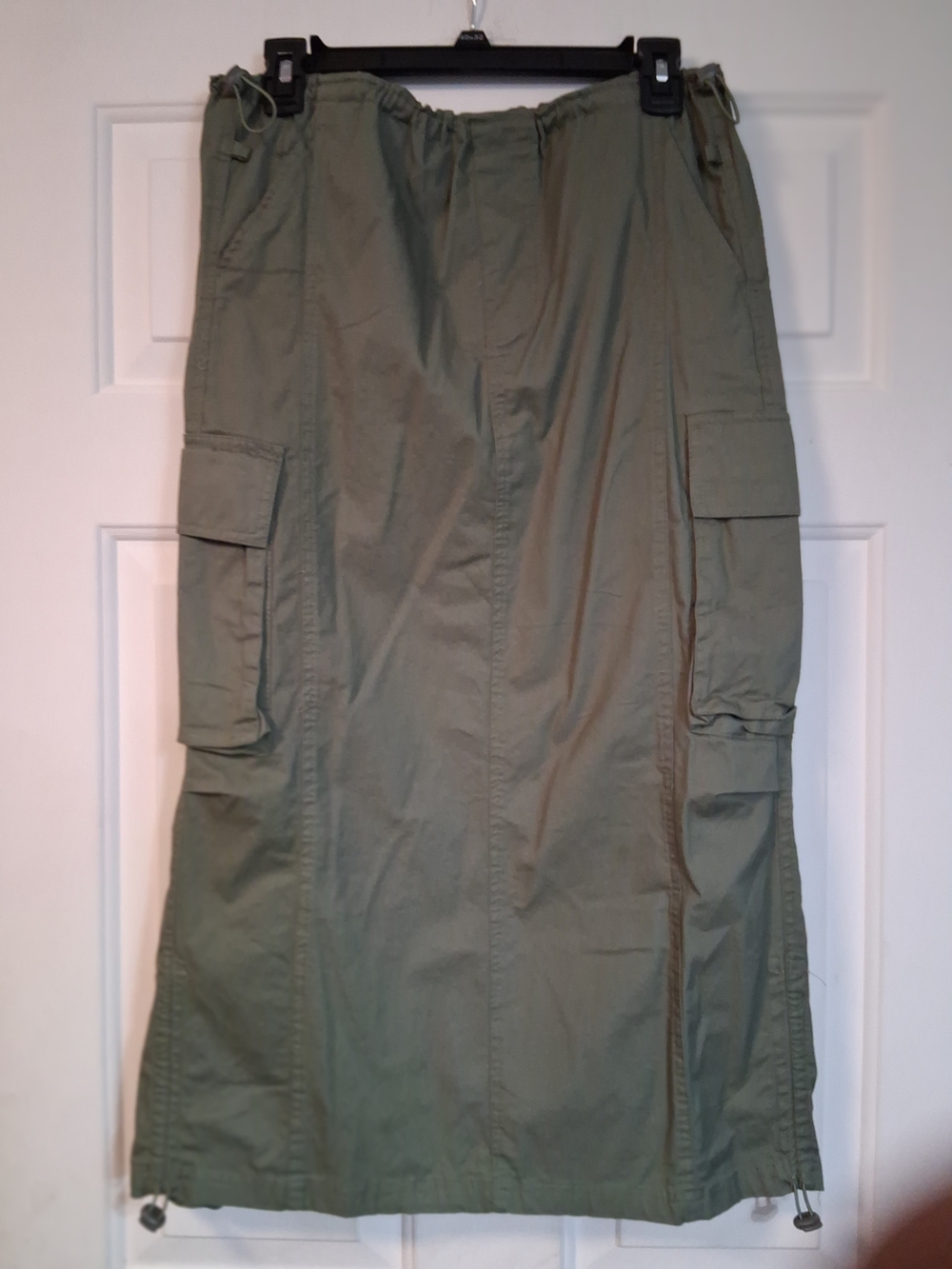 Orange Kiss Essentials Olive Green Utility Cargo Maxi Skirt M